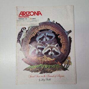 Arizona Highways Artwork Magazine February 1976 Larry Toschik Bobcat‎ Deer Fawn
